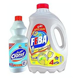 فيبا صابون سائل للاطباق ليمون 4 لتر + كلوريل ابيض لازالة البقع 1 لترعرض 